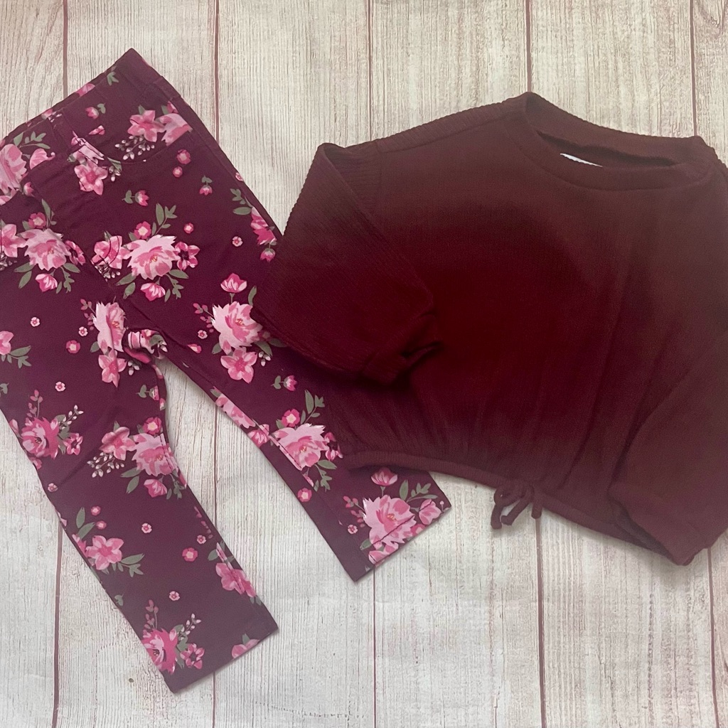 Outfit 2 Pc Peasant Top/Pull Up Flowered Pants 18-24 Mo